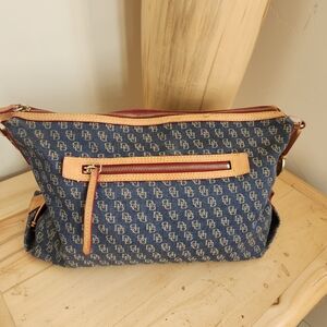 Dooney & Bourke Blue and Tan Logo Shoulder Bag